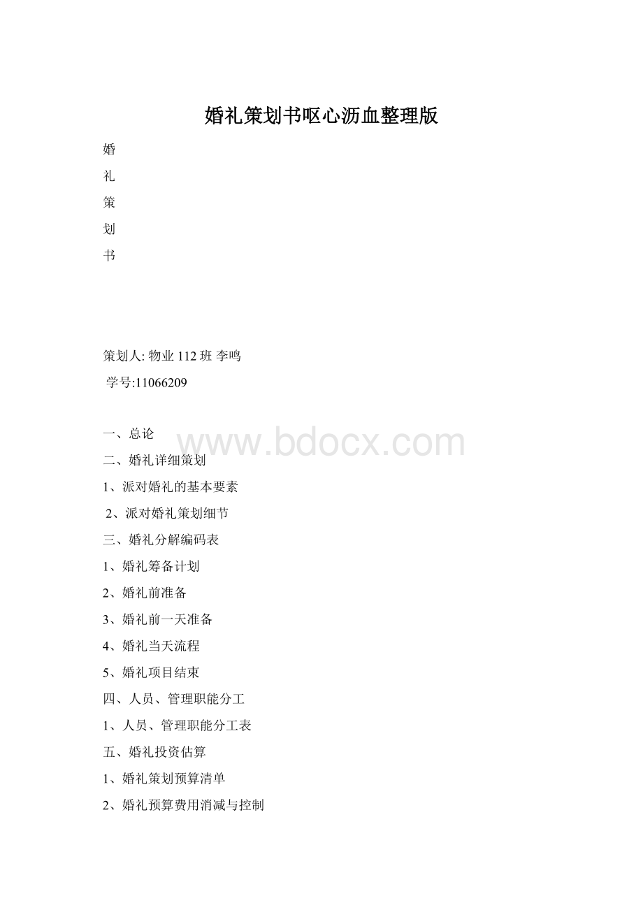 婚礼策划书呕心沥血整理版Word格式.docx