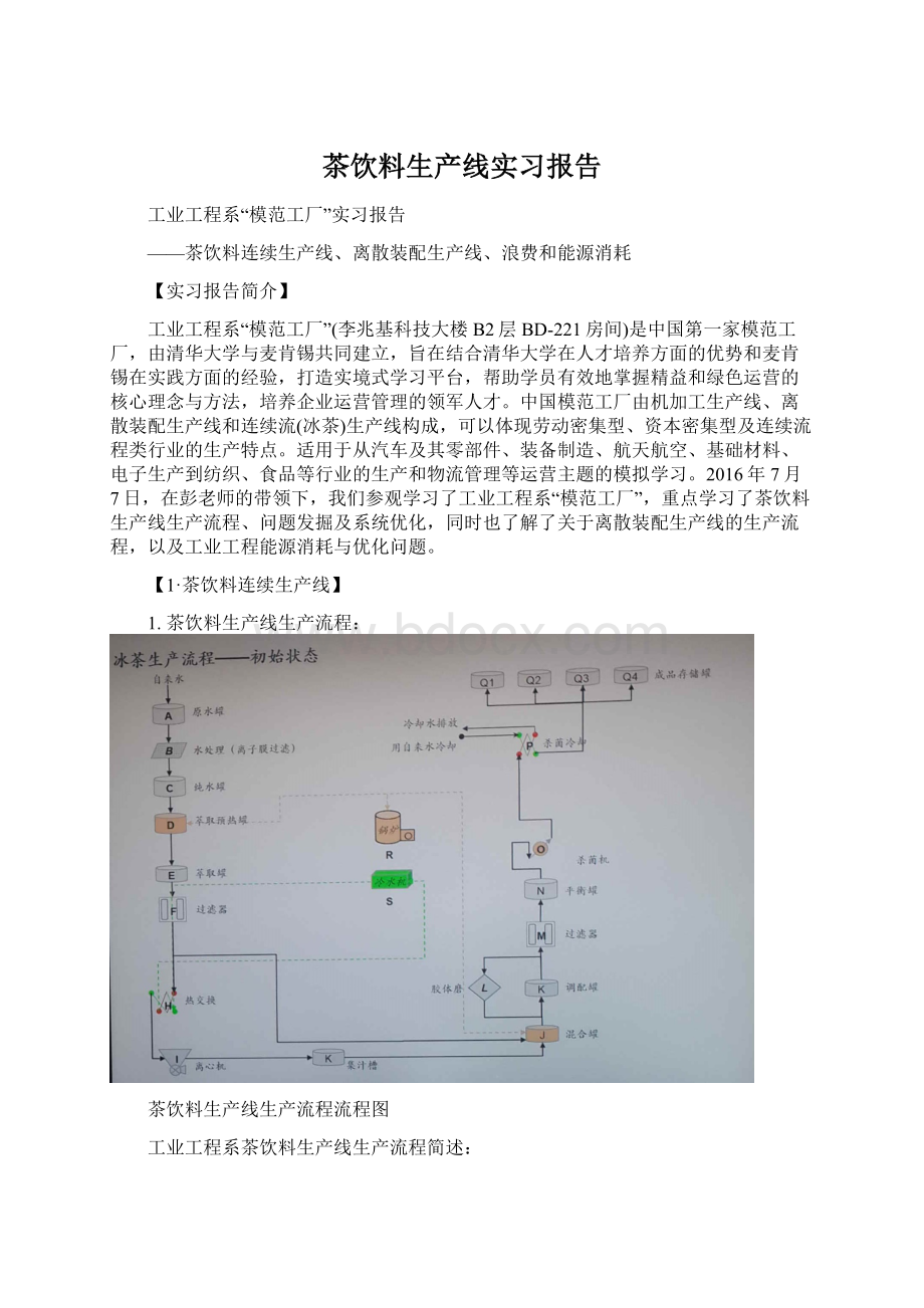 茶饮料生产线实习报告.docx