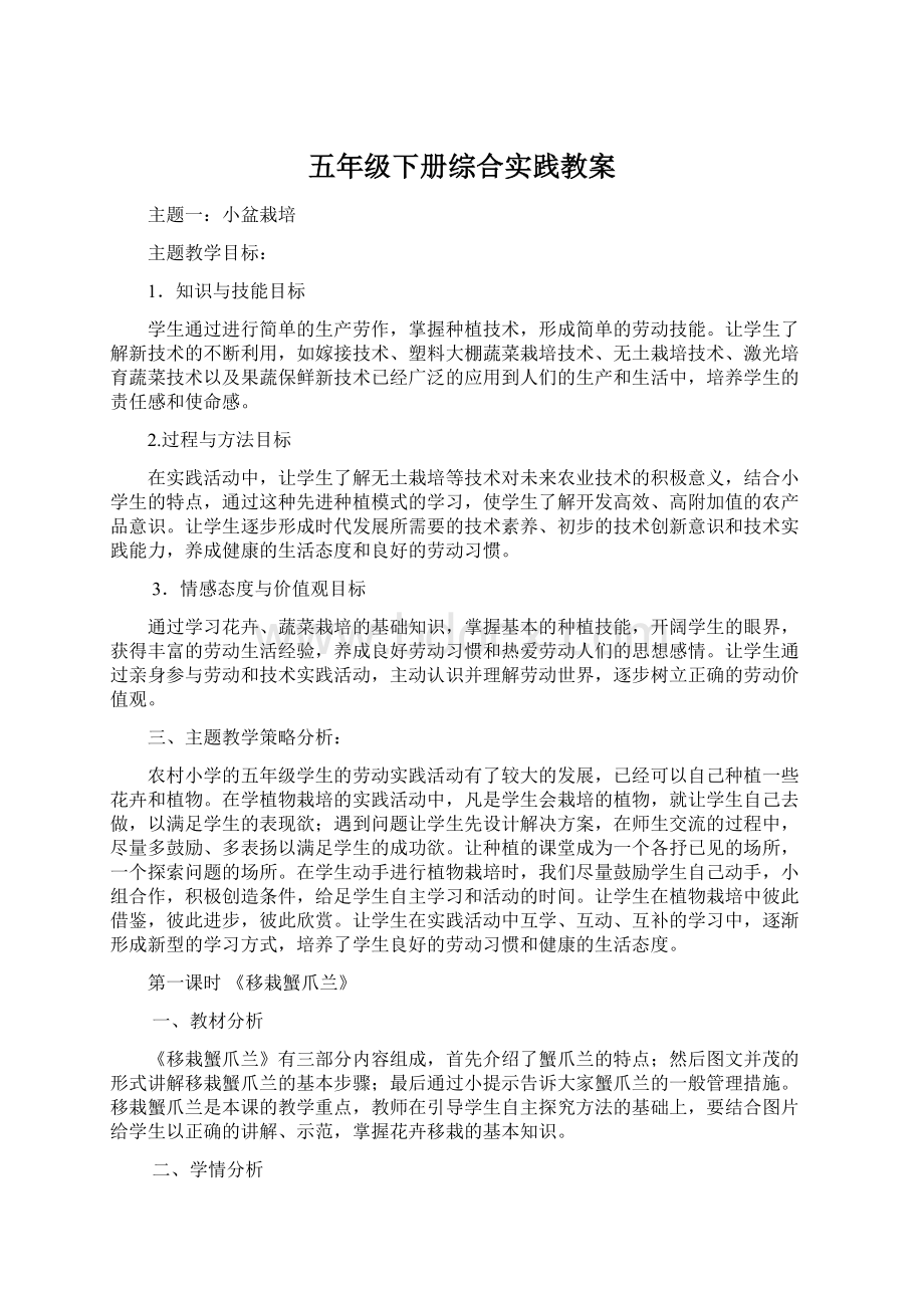 五年级下册综合实践教案Word文档下载推荐.docx