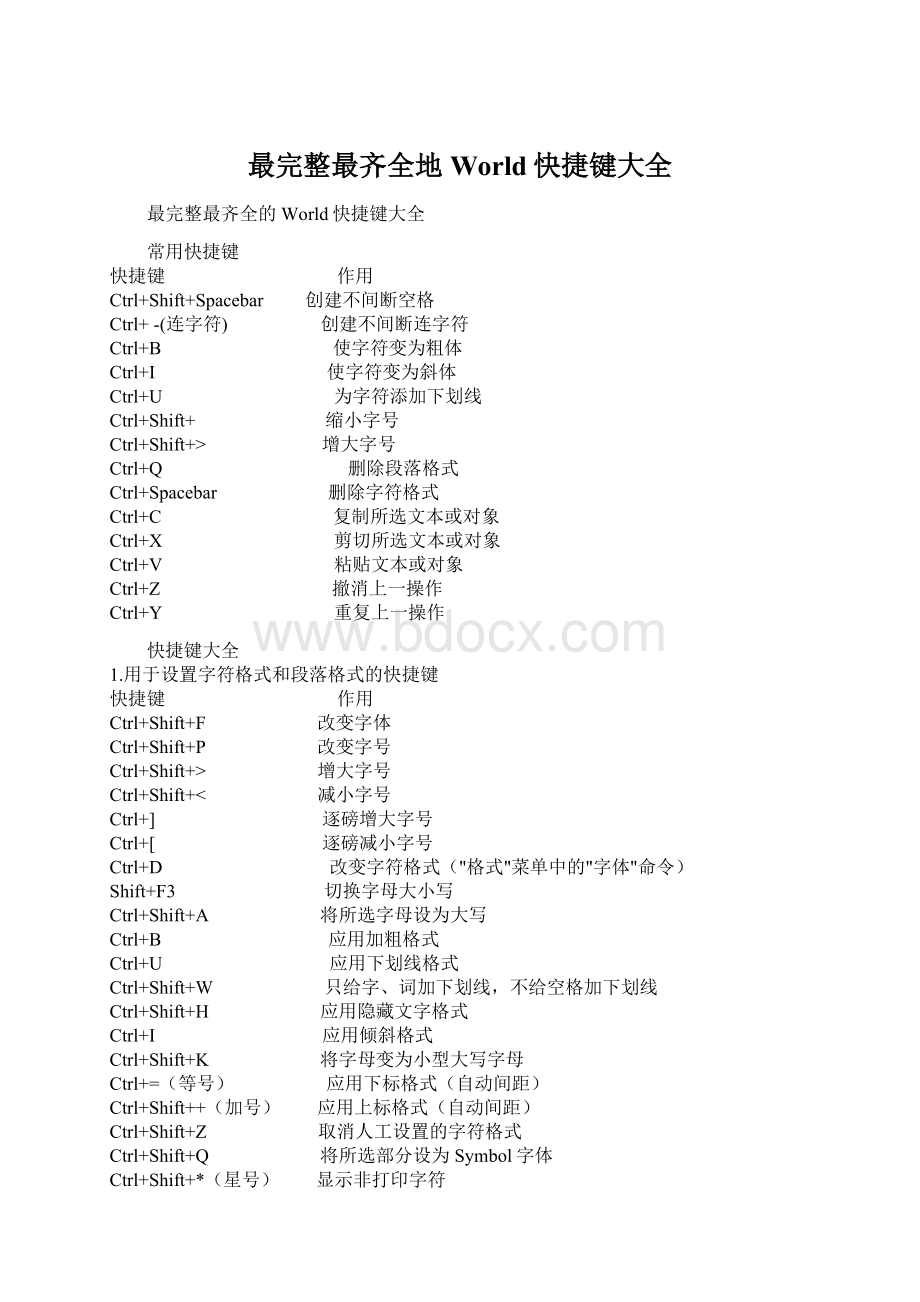 最完整最齐全地World快捷键大全Word格式.docx