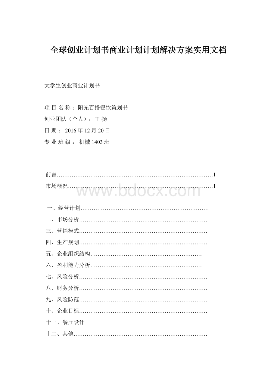 全球创业计划书商业计划计划解决方案实用文档.docx_第1页