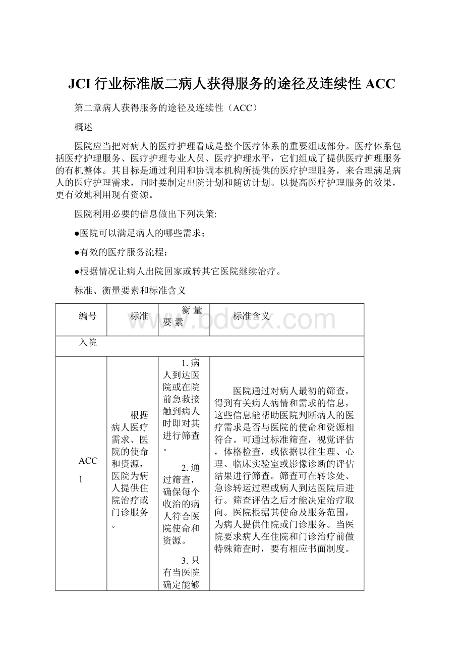 JCI行业标准版二病人获得服务的途径及连续性ACC.docx_第1页