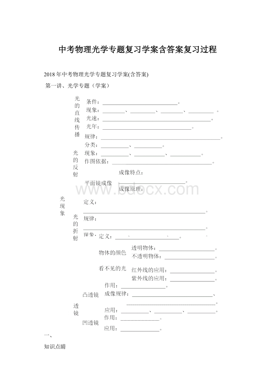 中考物理光学专题复习学案含答案复习过程Word下载.docx_第1页