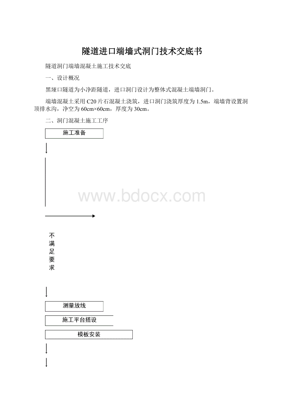 隧道进口端墙式洞门技术交底书Word格式.docx