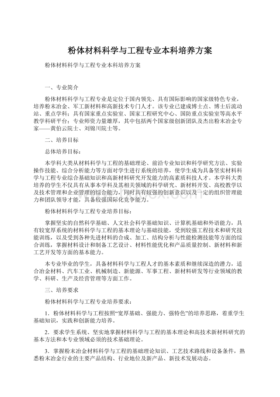 粉体材料科学与工程专业本科培养方案.docx