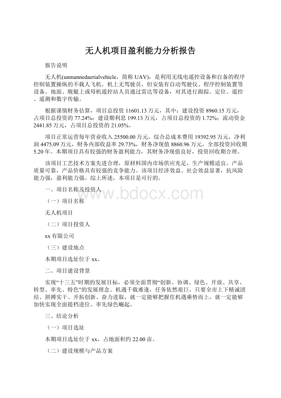 无人机项目盈利能力分析报告.docx