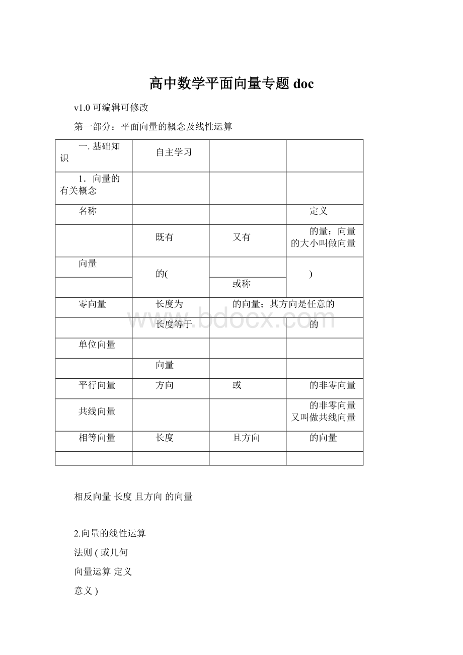 高中数学平面向量专题docWord格式文档下载.docx