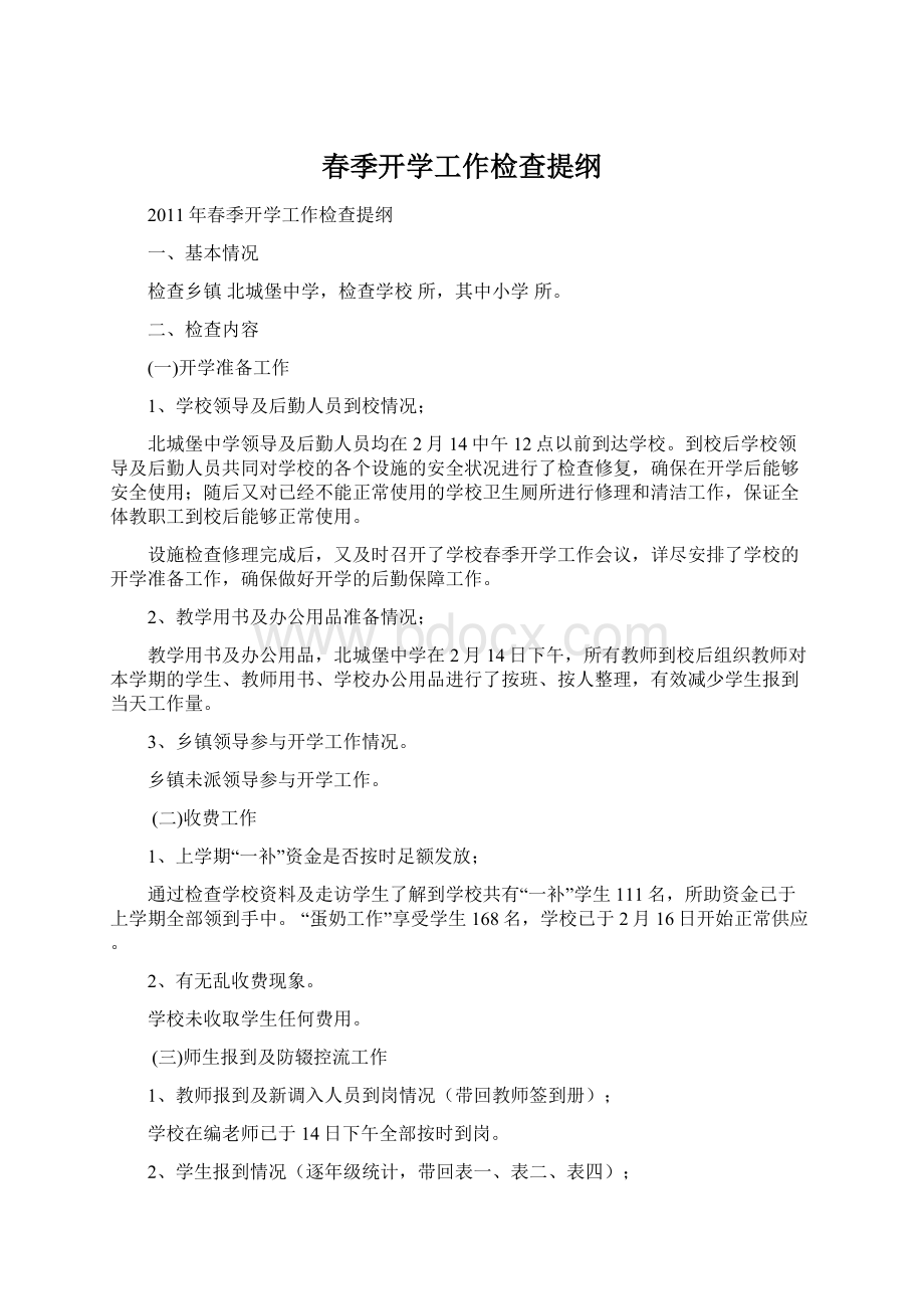 春季开学工作检查提纲Word文件下载.docx_第1页