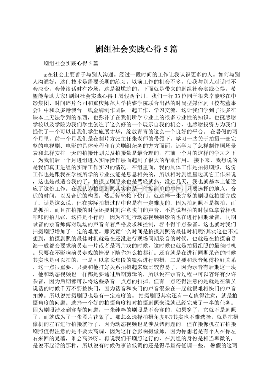 剧组社会实践心得5篇Word格式.docx