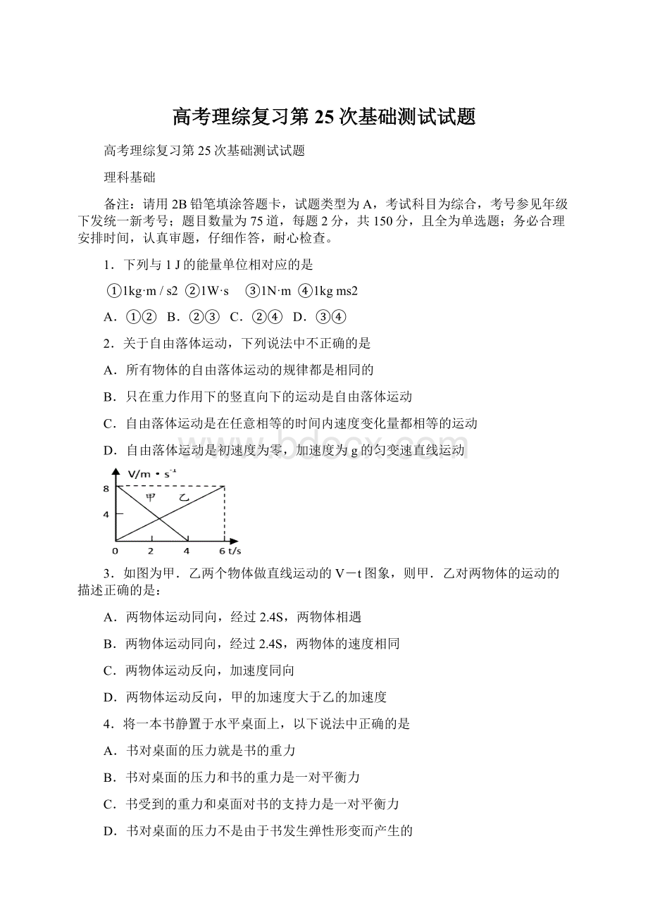 高考理综复习第25次基础测试试题.docx_第1页