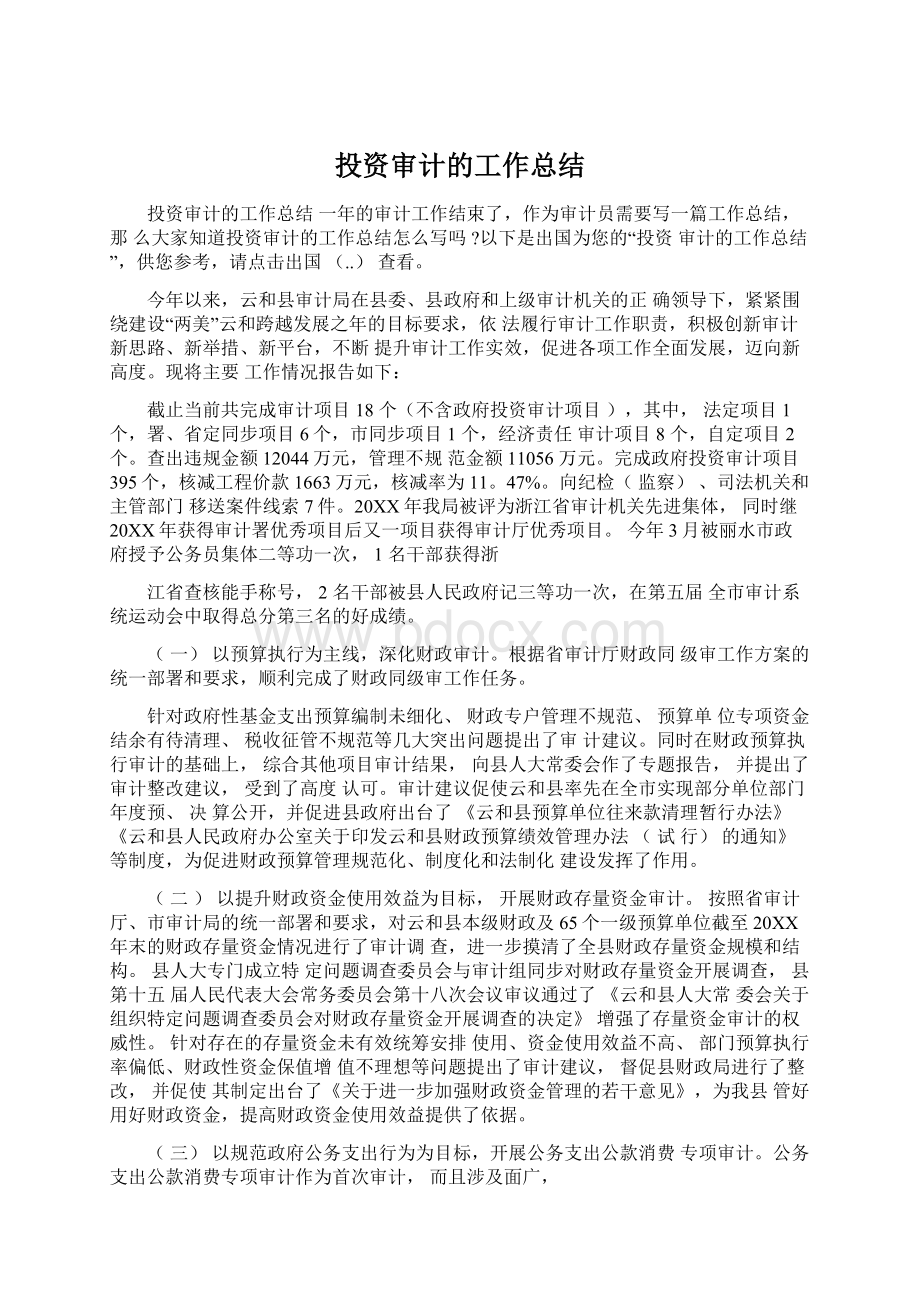 投资审计的工作总结.docx_第1页