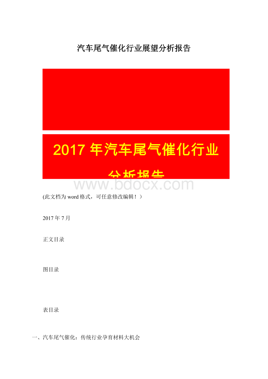 汽车尾气催化行业展望分析报告Word下载.docx