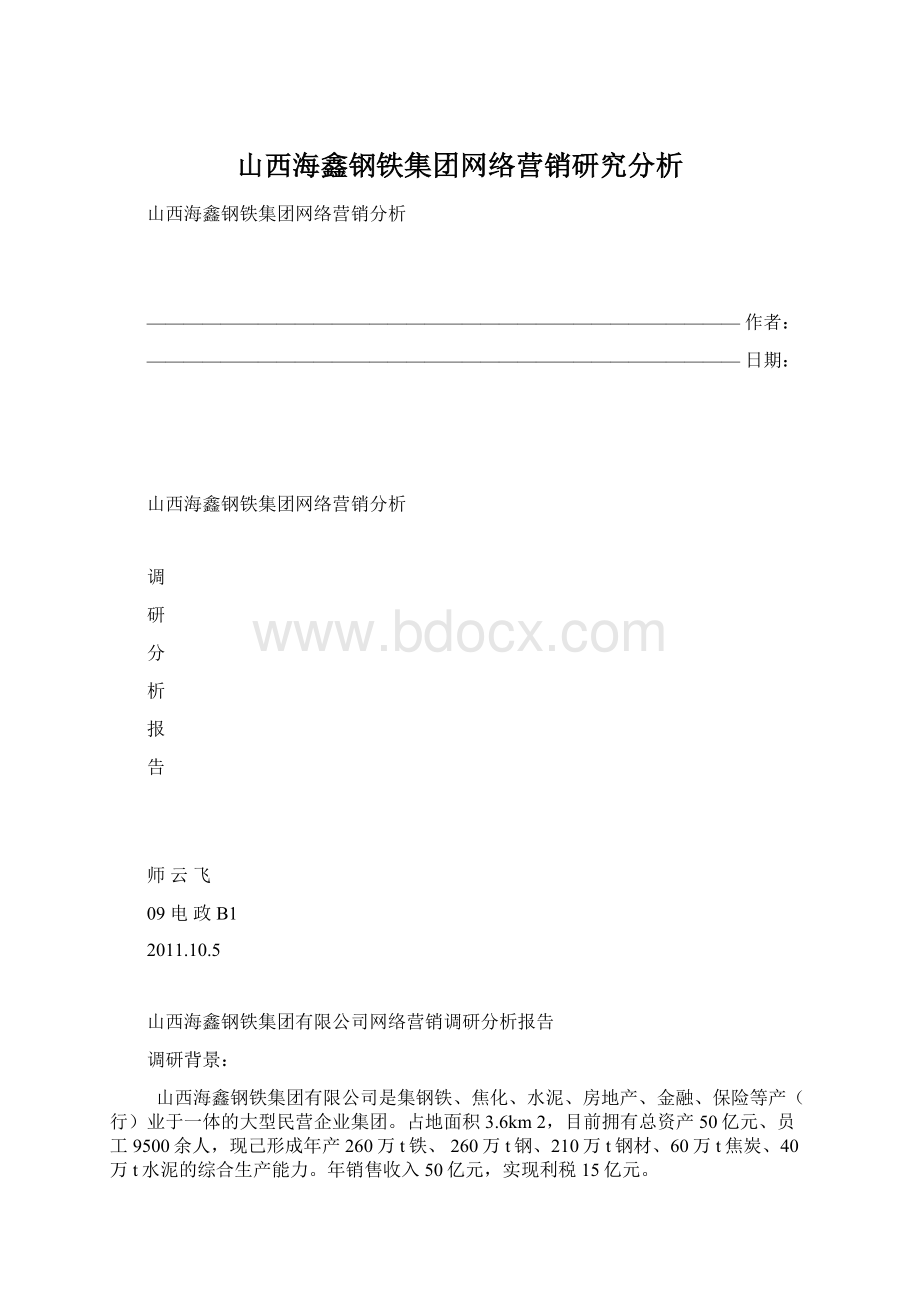 山西海鑫钢铁集团网络营销研究分析文档格式.docx
