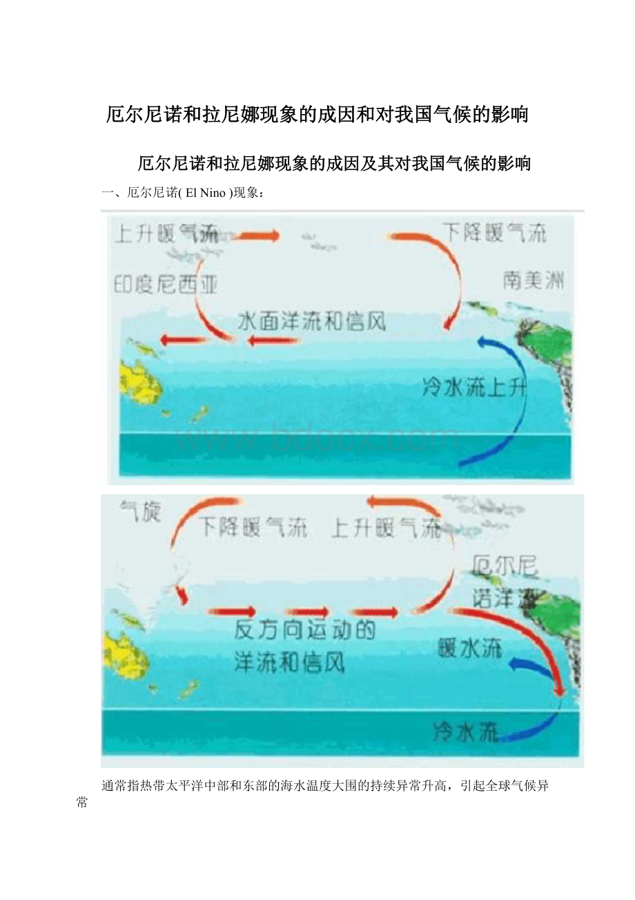 厄尔尼诺和拉尼娜现象的成因和对我国气候的影响Word下载.docx