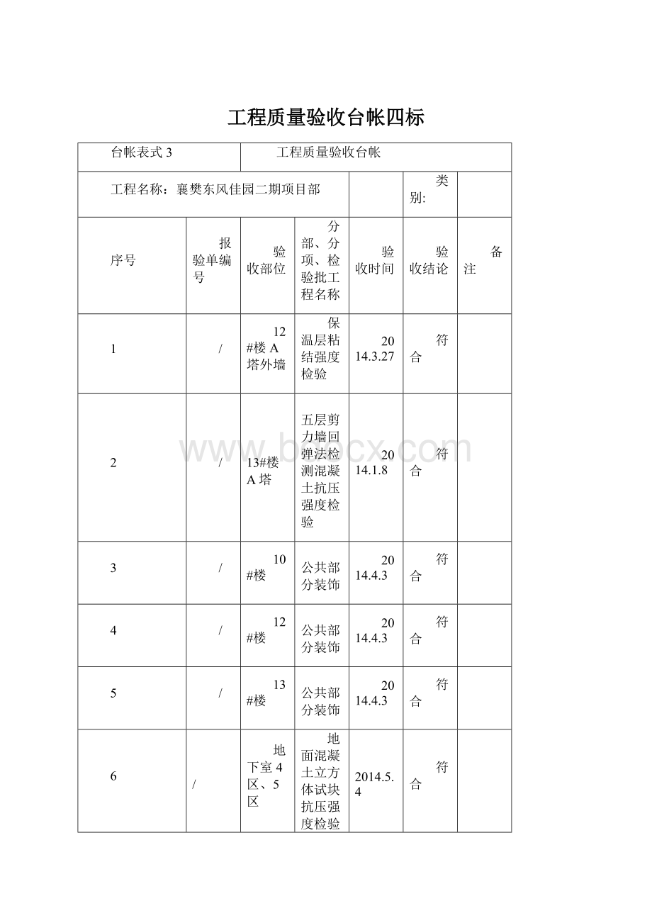 工程质量验收台帐四标.docx