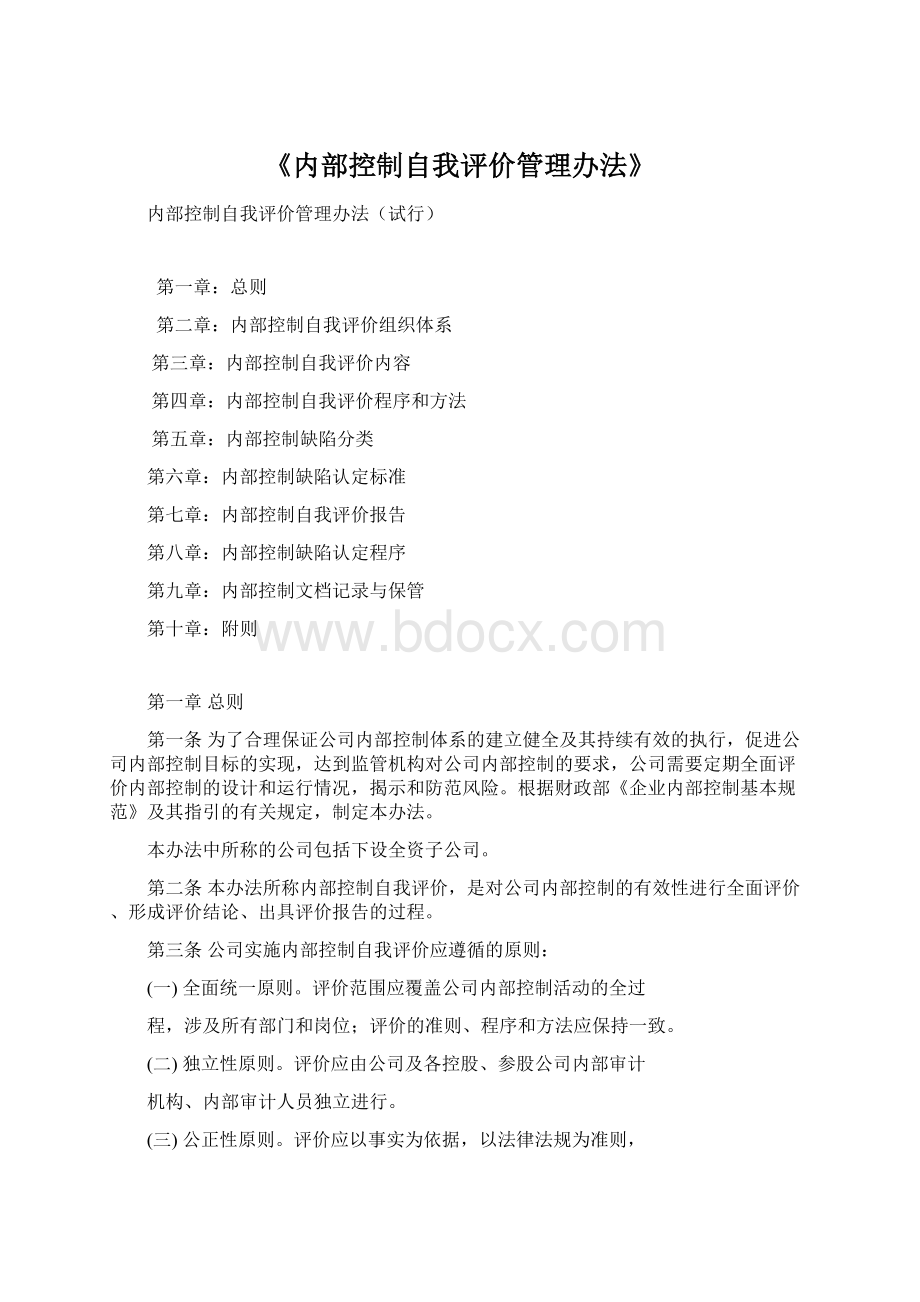 《内部控制自我评价管理办法》文档格式.docx