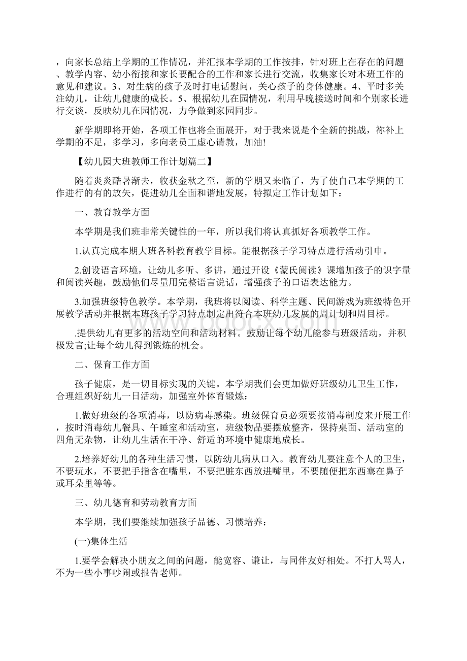 幼儿园大班教师个人工作计划五篇Word下载.docx_第2页