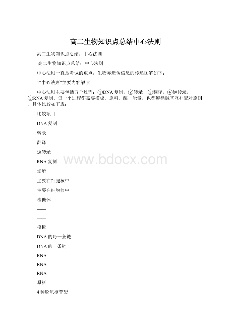 高二生物知识点总结中心法则.docx_第1页