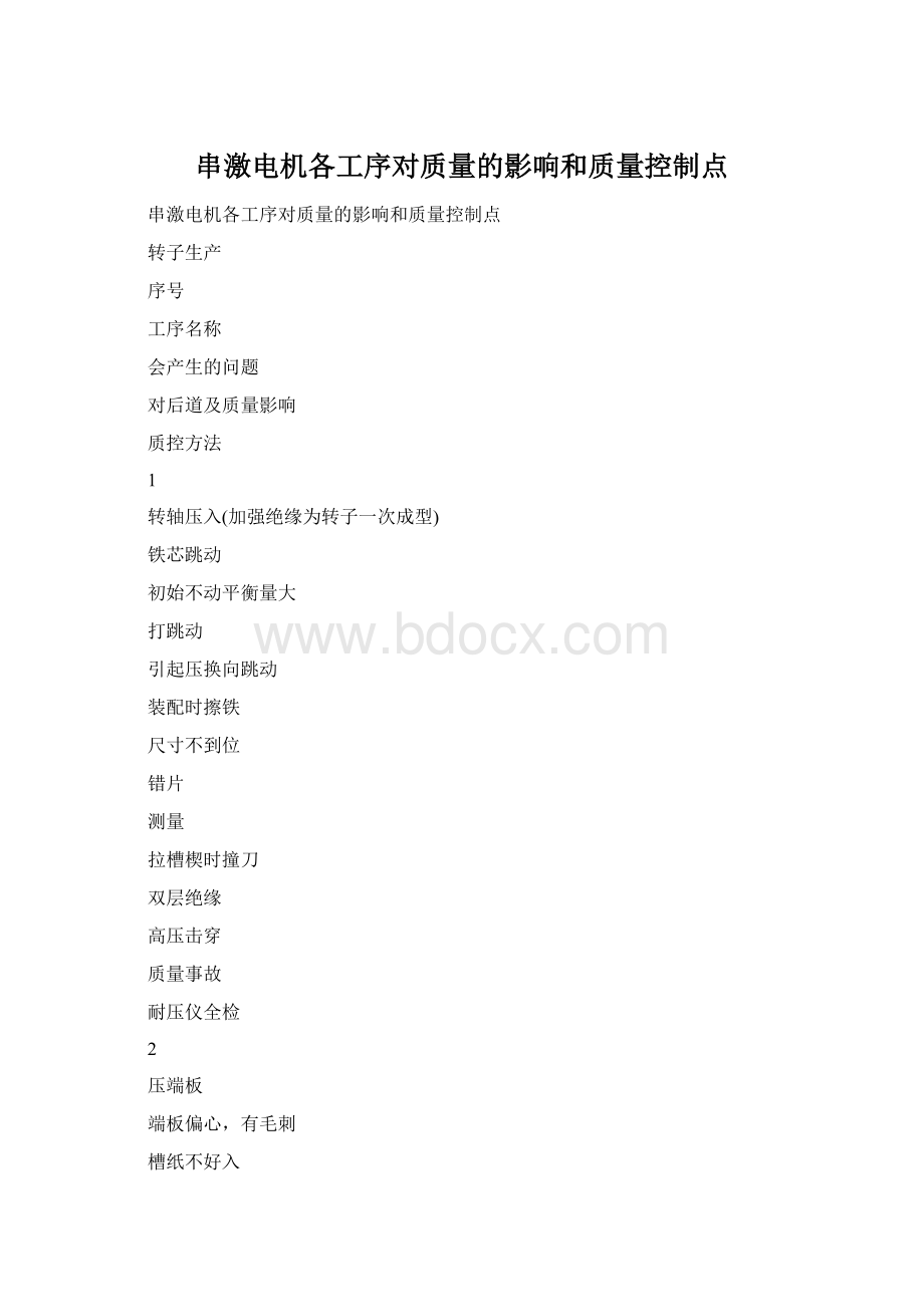 串激电机各工序对质量的影响和质量控制点Word文档格式.docx