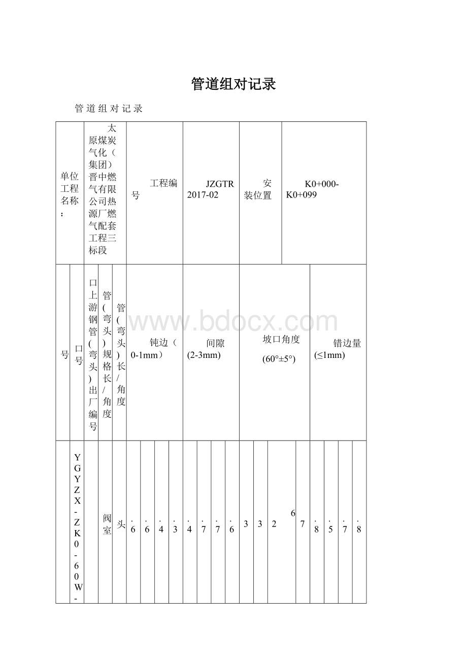 管道组对记录Word文件下载.docx