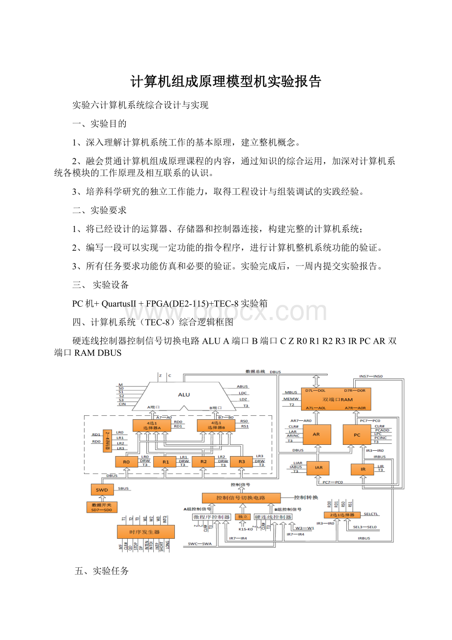 计算机组成原理模型机实验报告.docx_第1页