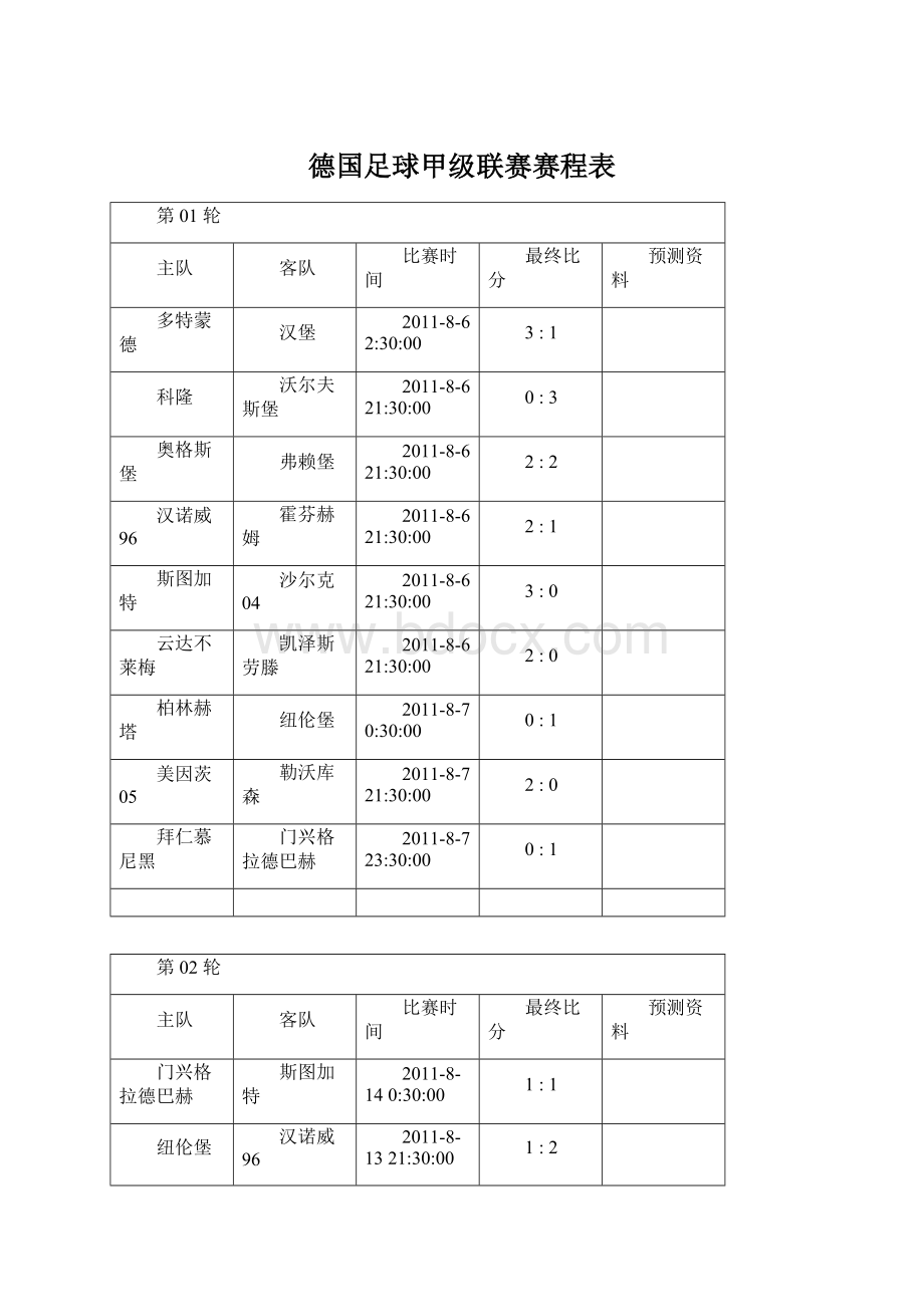 德国足球甲级联赛赛程表Word下载.docx