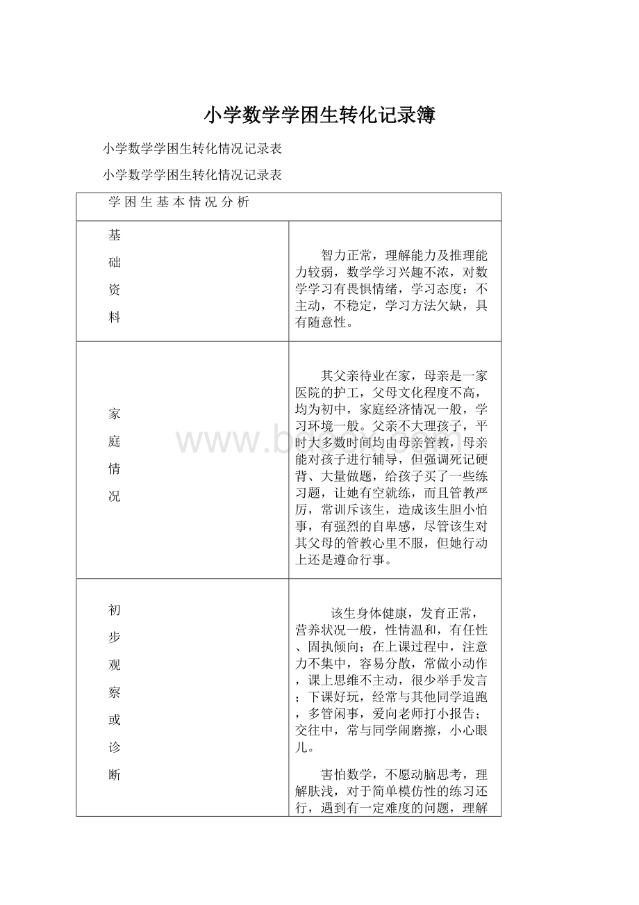 小学数学学困生转化记录簿.docx_第1页