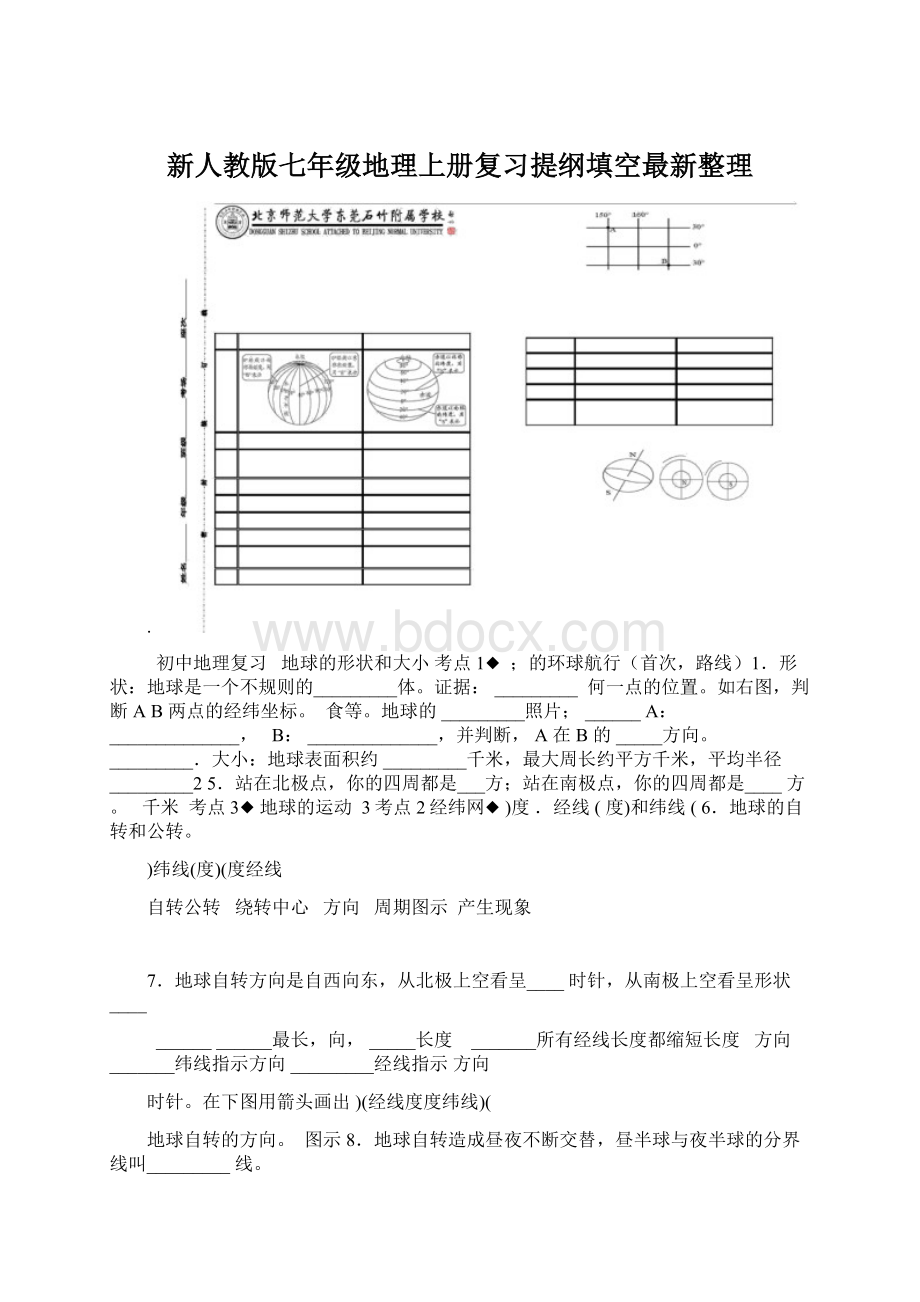 新人教版七年级地理上册复习提纲填空最新整理.docx