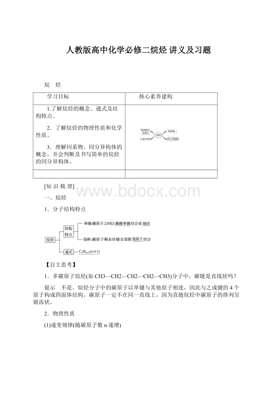 人教版高中化学必修二烷烃 讲义及习题Word文档下载推荐.docx_第1页