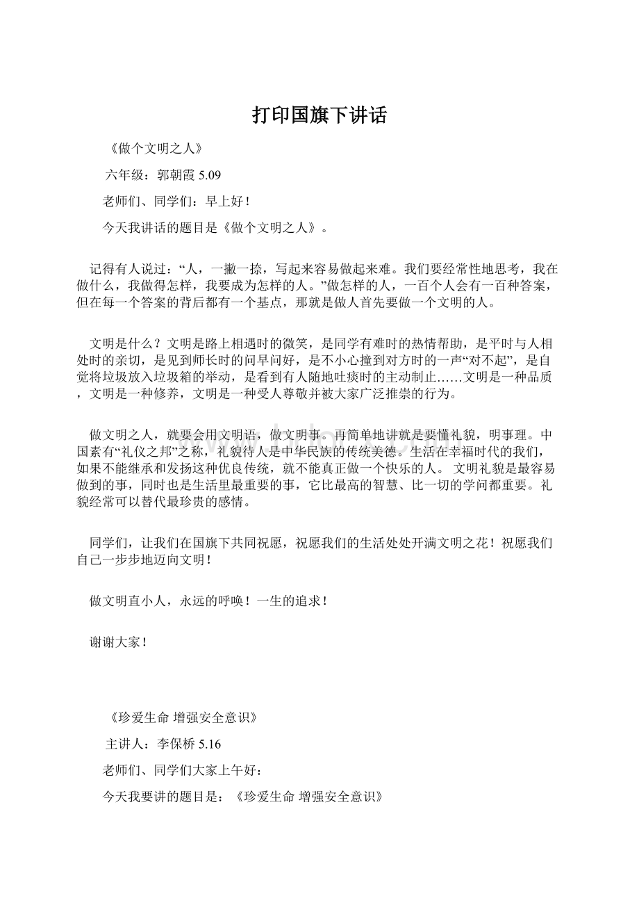 打印国旗下讲话Word格式文档下载.docx