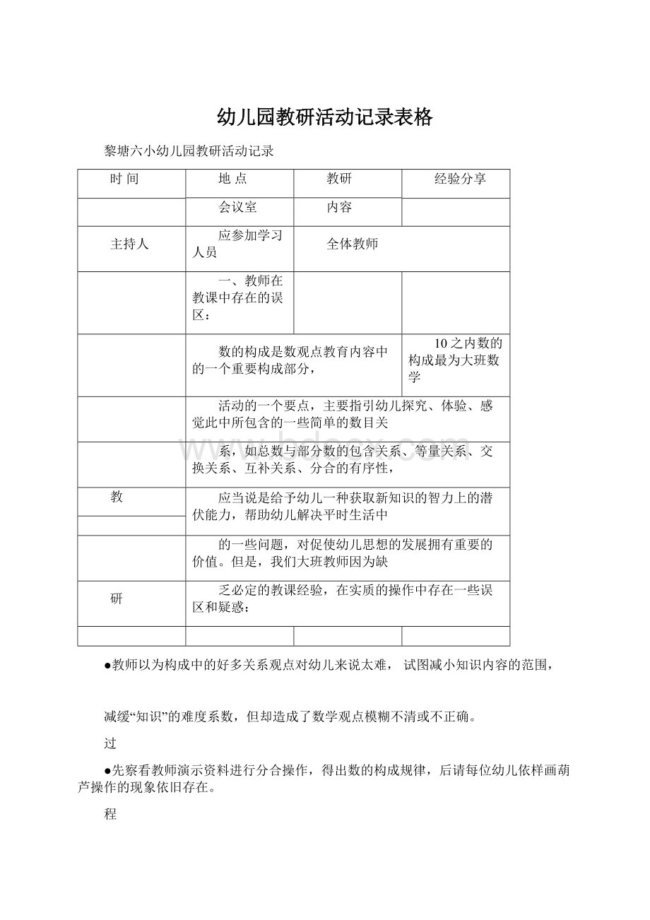 幼儿园教研活动记录表格Word文档格式.docx_第1页