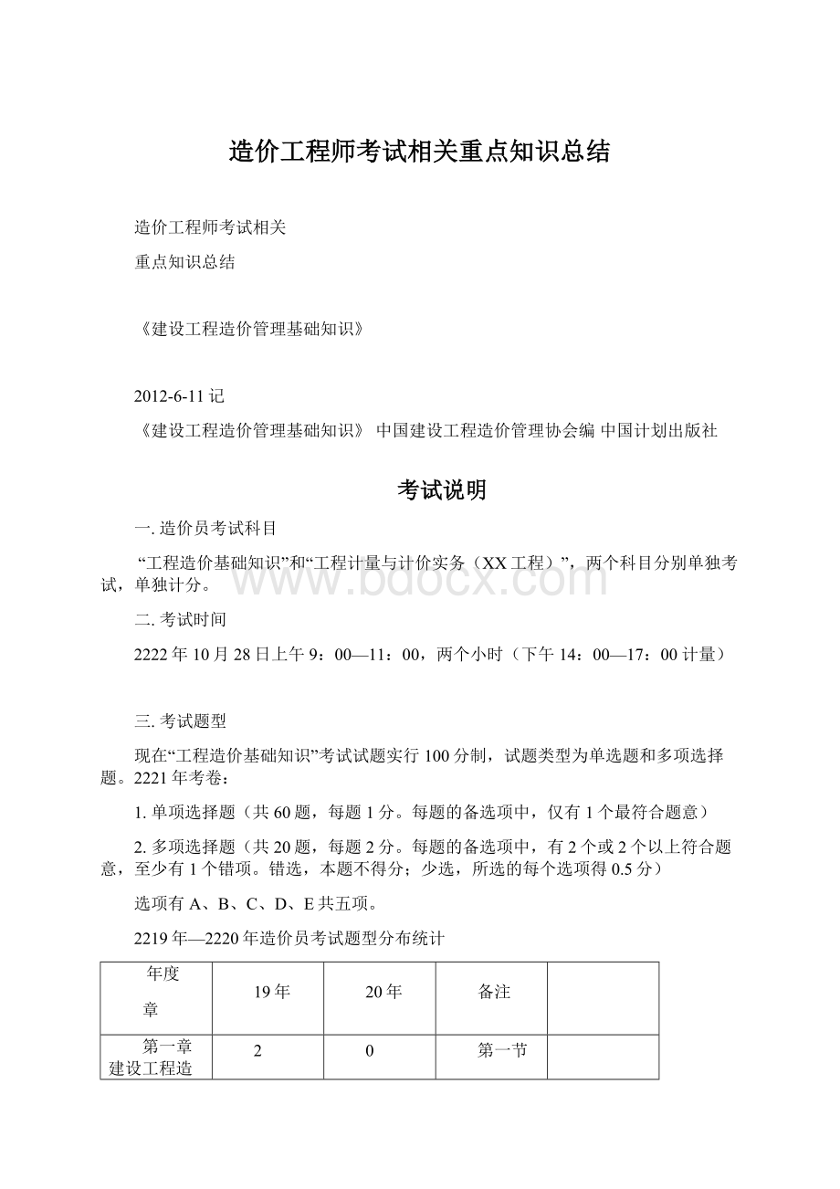 造价工程师考试相关重点知识总结.docx