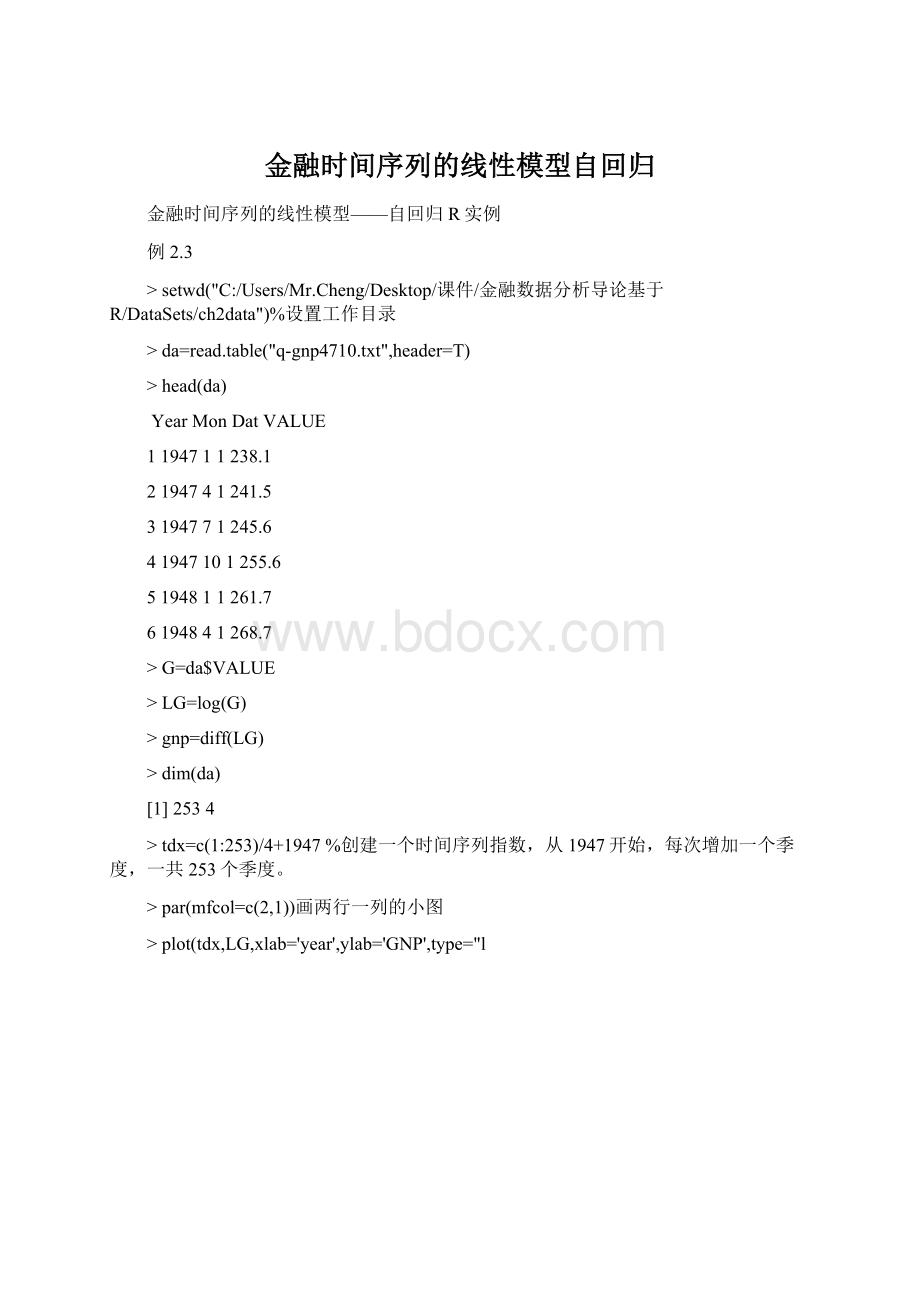 金融时间序列的线性模型自回归Word格式.docx_第1页