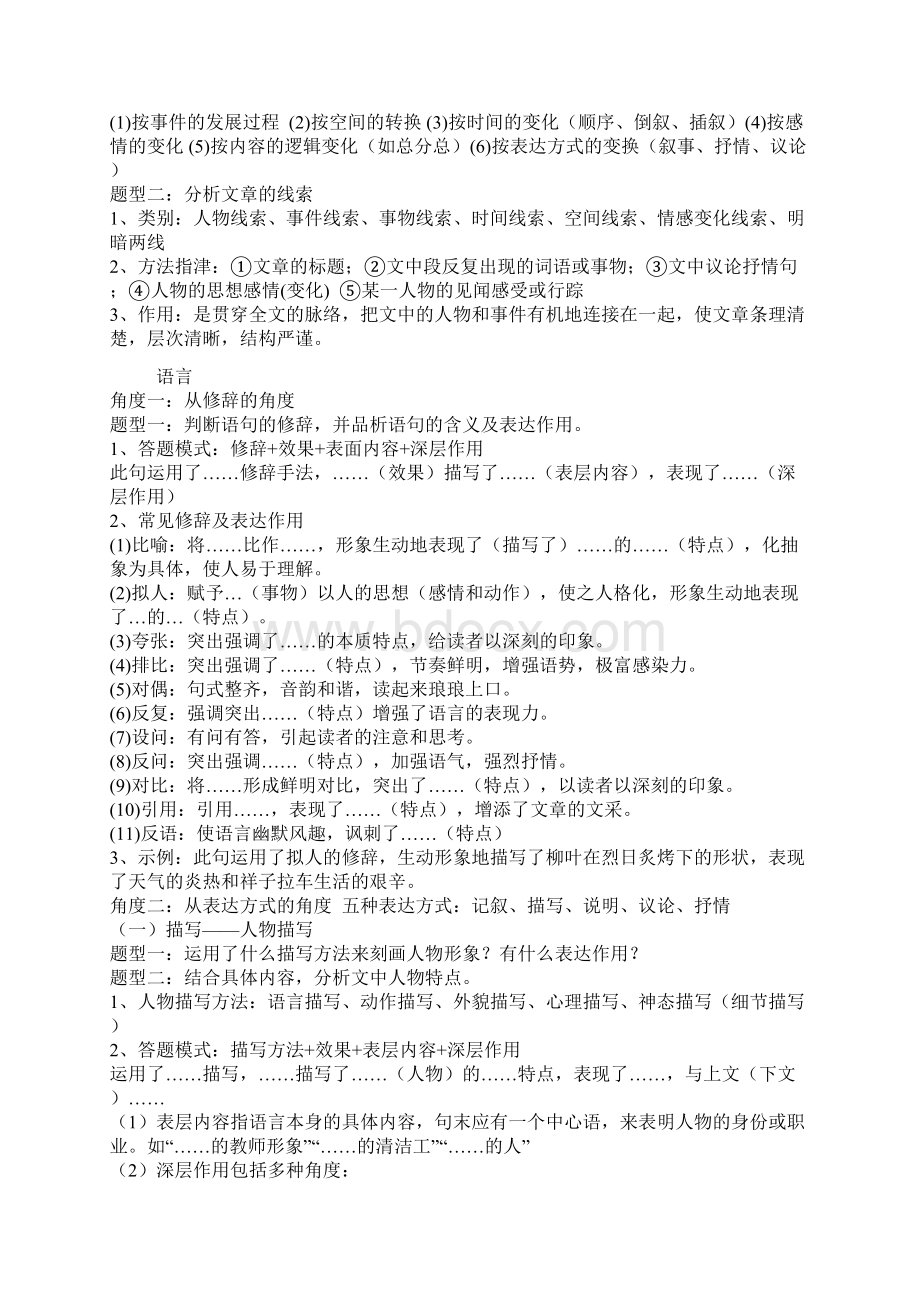 中考语文记叙文阅读答题模板收藏版Word文档格式.docx_第2页