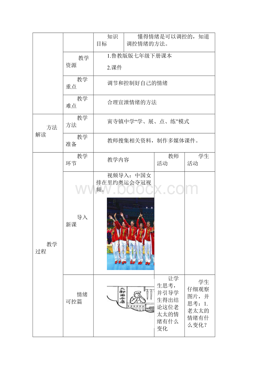 初中道德与法治我的情绪我做主教学设计学情分析教材分析课后反思.docx_第2页