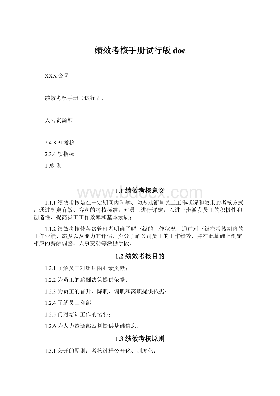 绩效考核手册试行版doc文档格式.docx_第1页