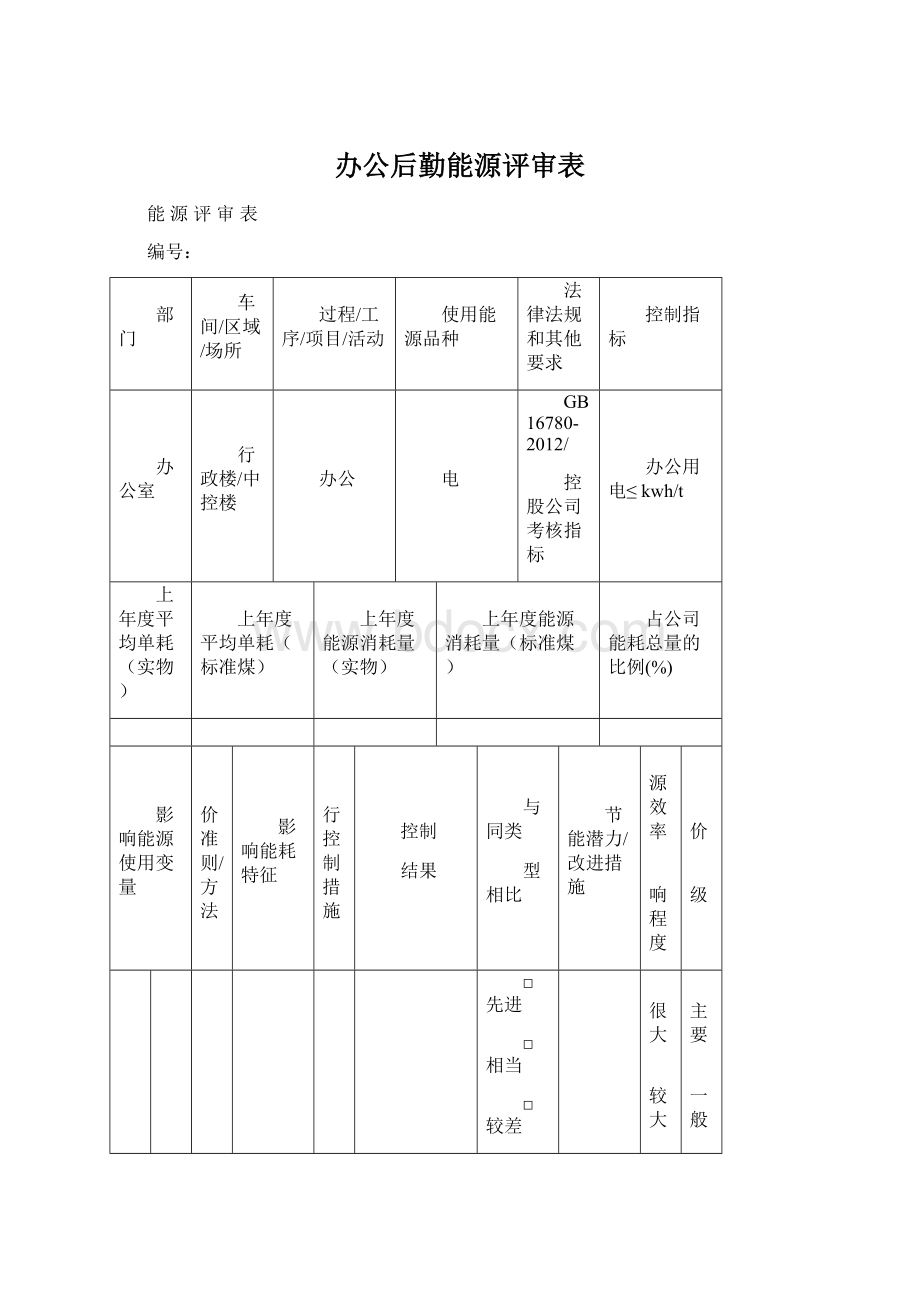 办公后勤能源评审表.docx