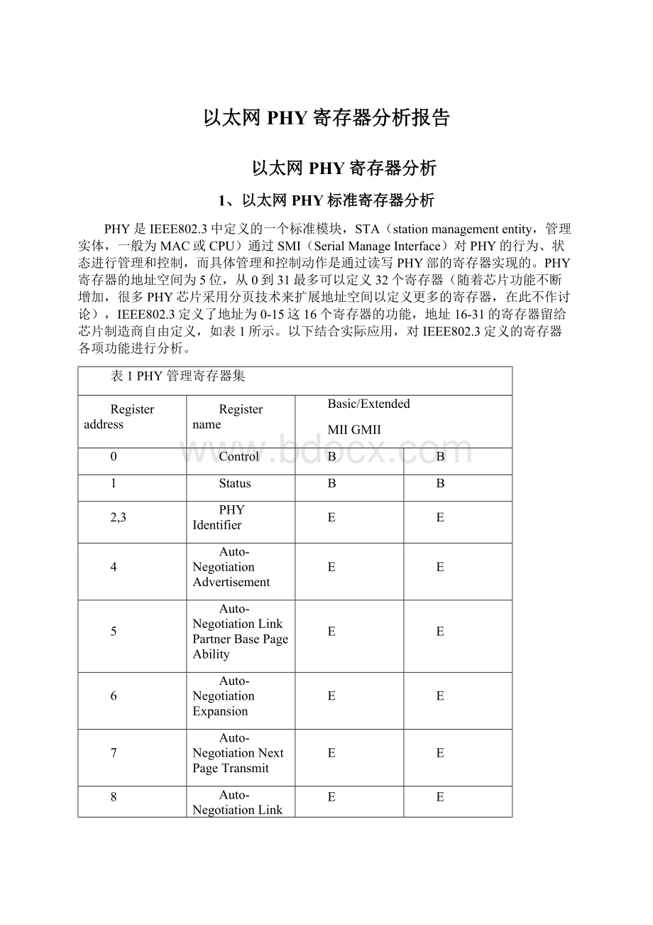 以太网PHY寄存器分析报告Word下载.docx