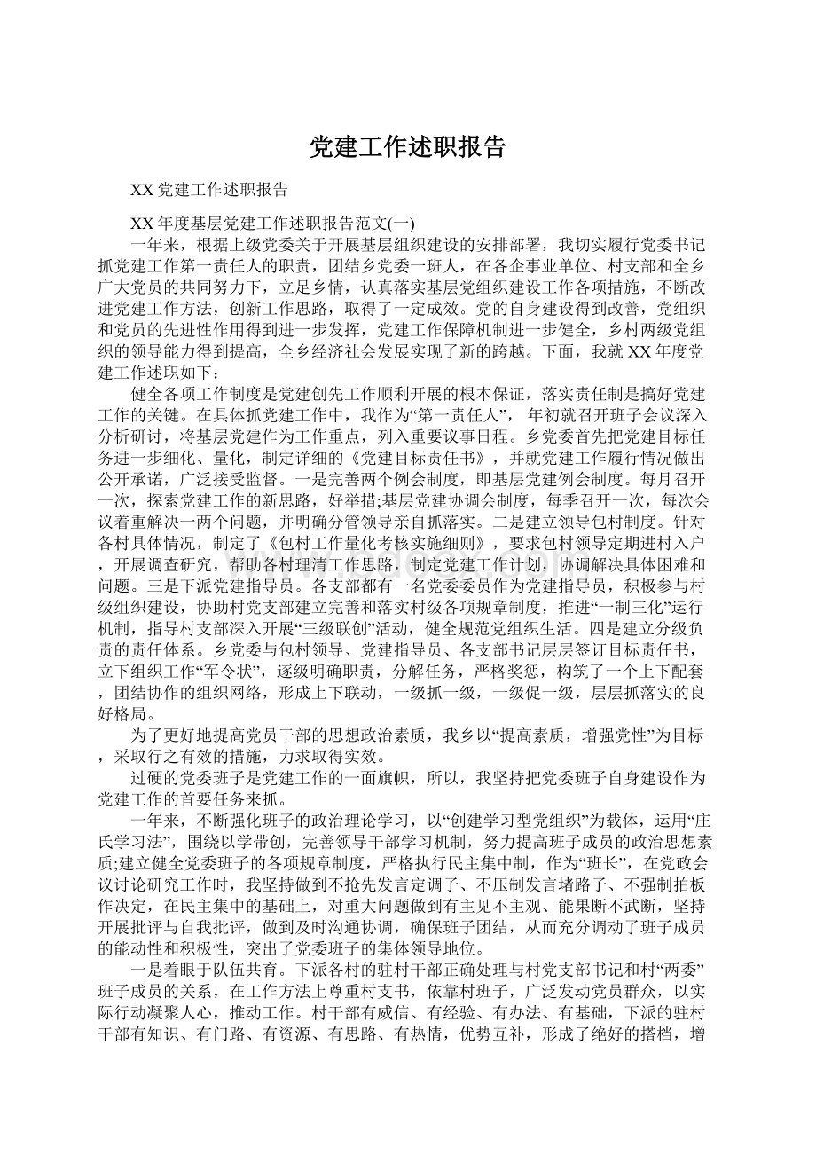 党建工作述职报告Word格式文档下载.docx