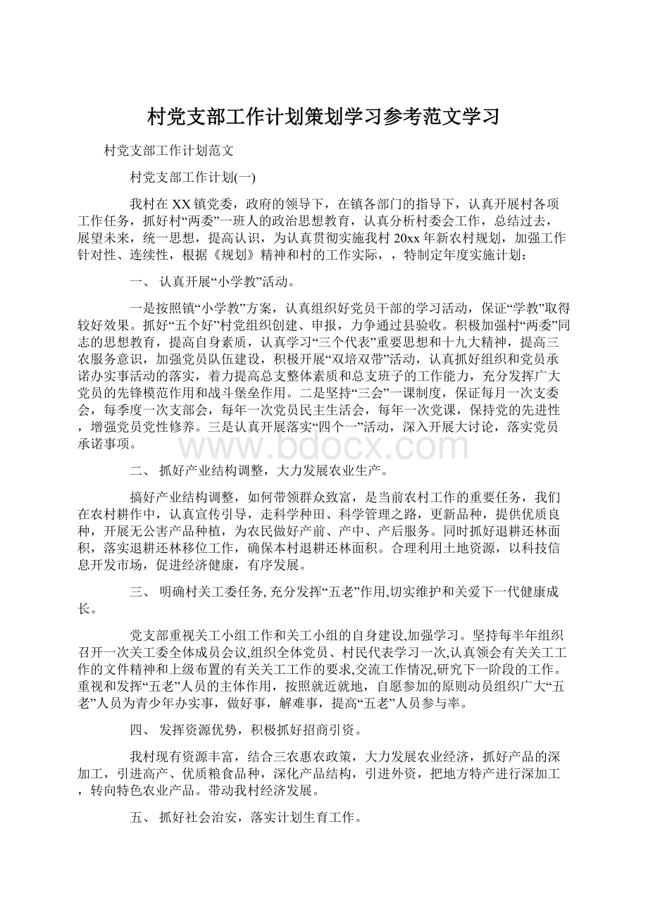 村党支部工作计划策划学习参考范文学习.docx