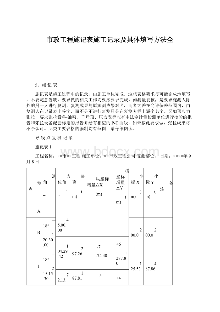 市政工程施记表施工记录及具体填写方法全.docx