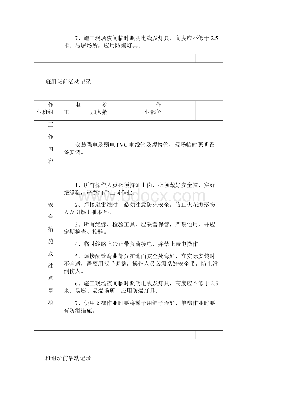 班组班前安全活动记录Word格式.docx_第2页