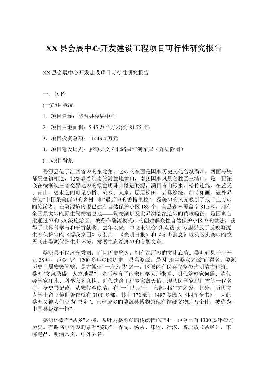 XX县会展中心开发建设工程项目可行性研究报告.docx_第1页