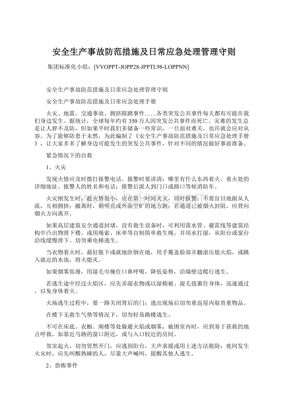 安全生产事故防范措施及日常应急处理管理守则.docx