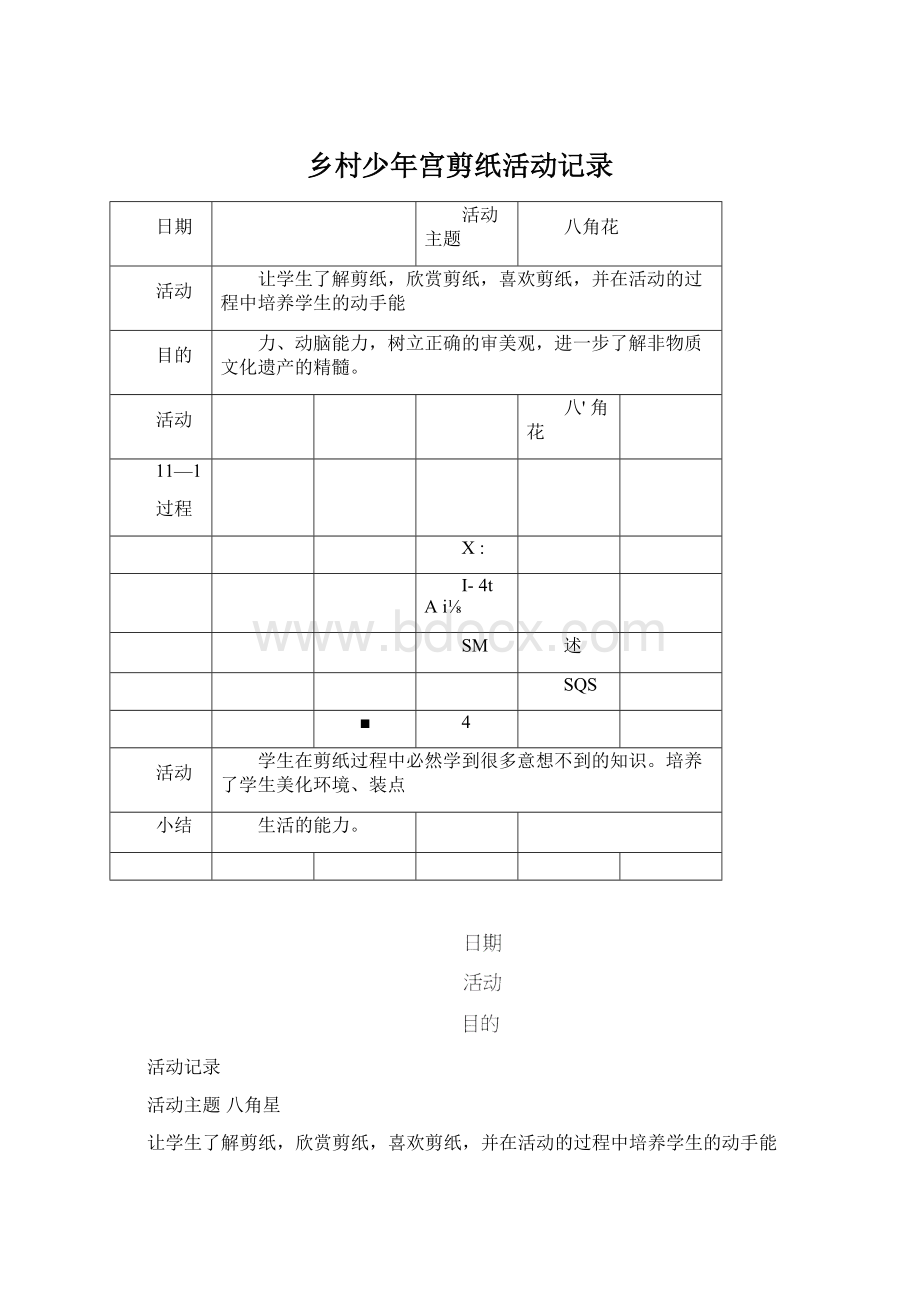 乡村少年宫剪纸活动记录Word文档格式.docx_第1页