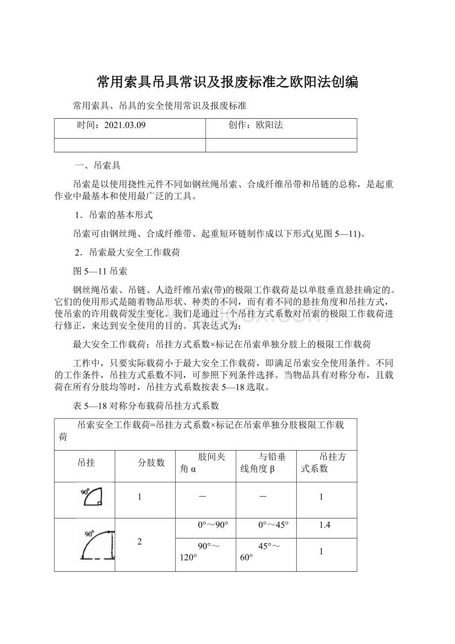 常用索具吊具常识及报废标准之欧阳法创编Word文档下载推荐.docx