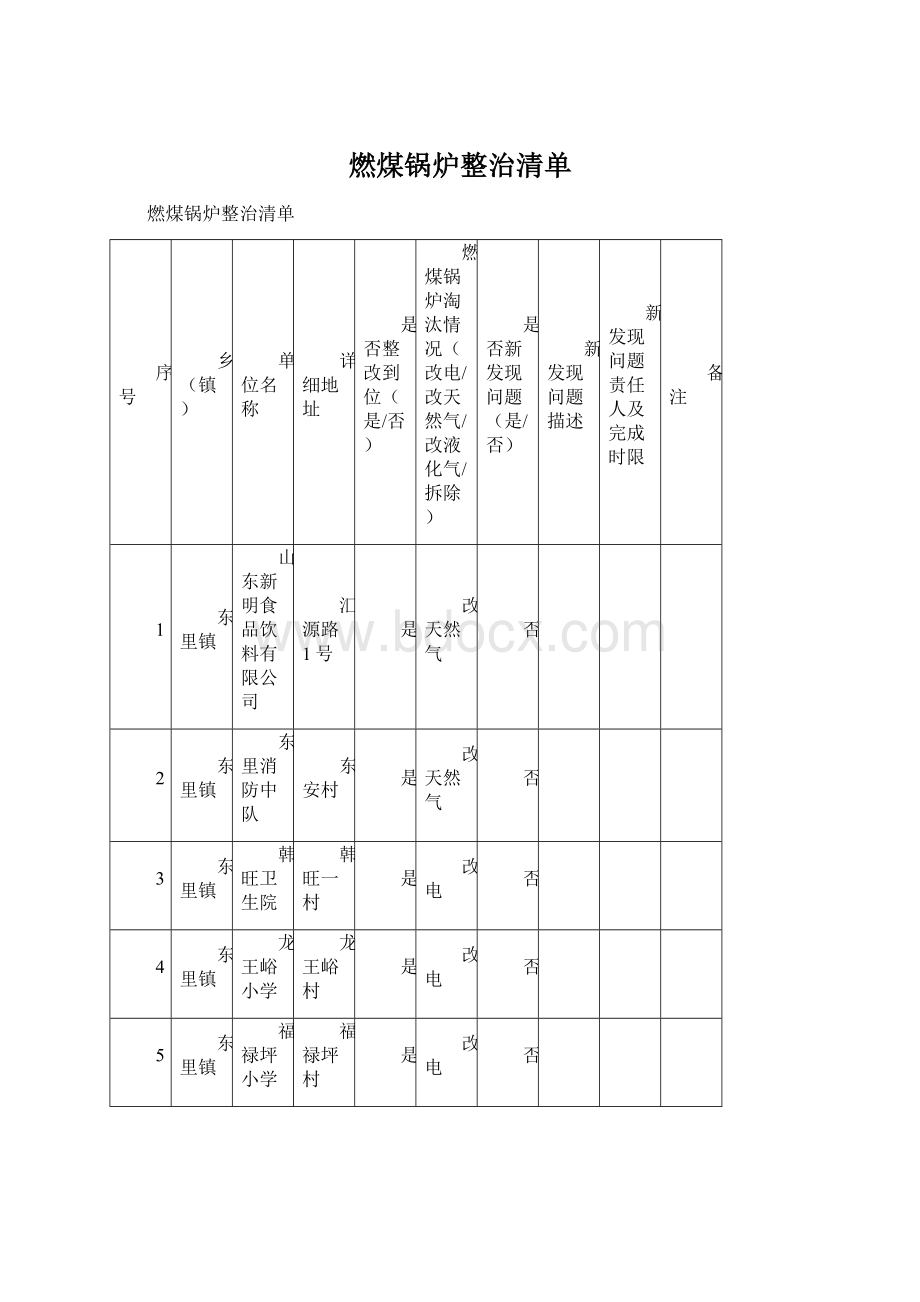 燃煤锅炉整治清单文档格式.docx_第1页