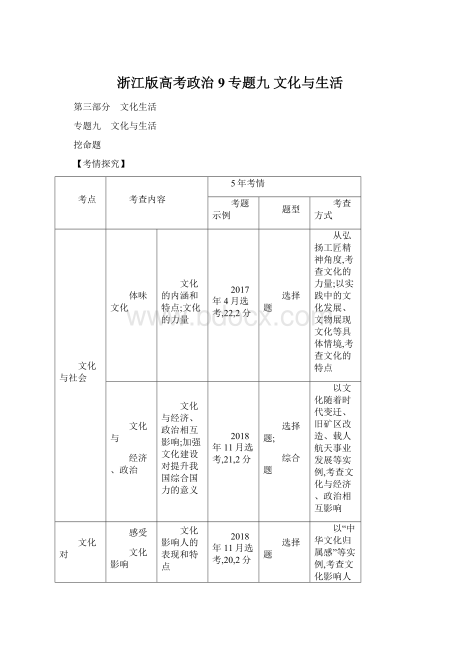浙江版高考政治 9专题九 文化与生活.docx_第1页