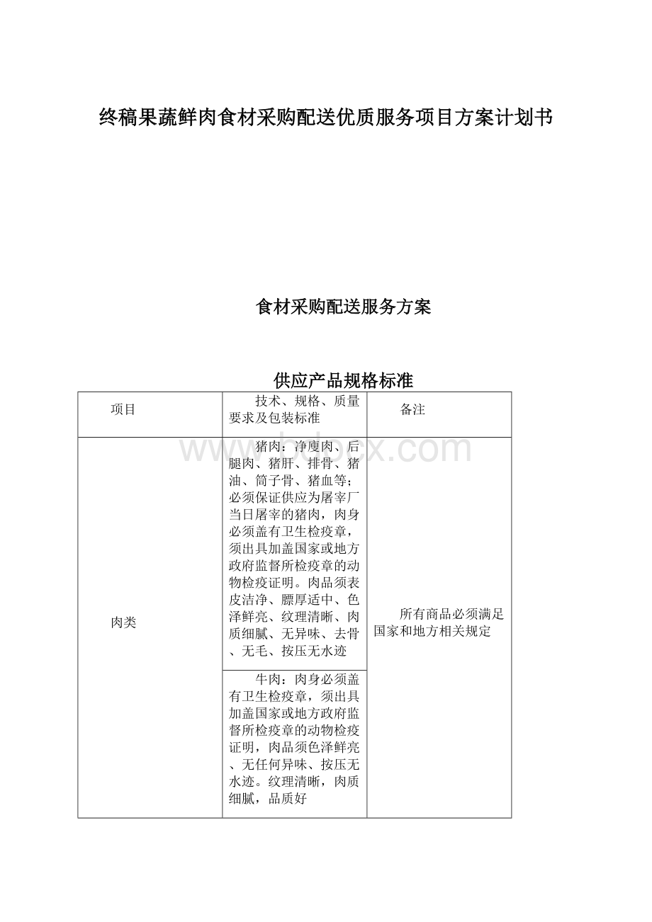 终稿果蔬鲜肉食材采购配送优质服务项目方案计划书Word格式文档下载.docx_第1页