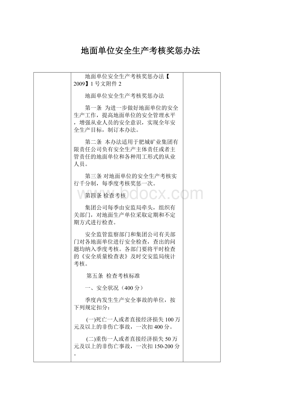 地面单位安全生产考核奖惩办法Word文档格式.docx